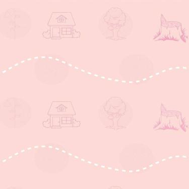 Imagem de Papel Parede Rosa E Desenho Casa Arvore Decorativo Adesivo