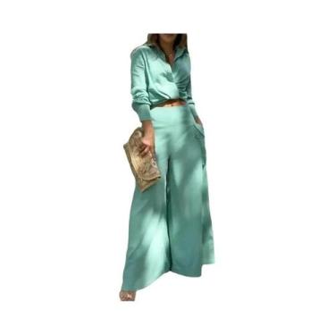 Imagem de Conjunto Feminino De Verão Sexy De Duas Peças: Calça Pantalona Lisa E 