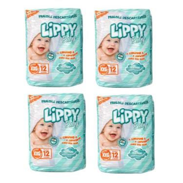 Imagem de Kit 4 fraldas infantis pacote com 12 tiras lippy baby - xxg