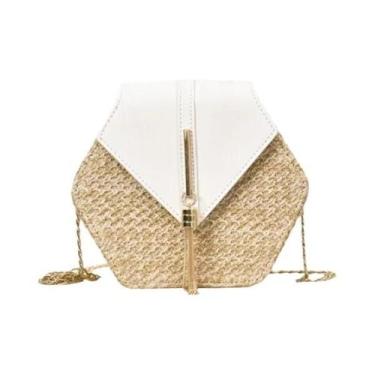 Imagem de Bolsa de Ombro Feminina de Verão - Couro de Palha Hexagonal Artesanal,