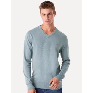 Imagem de Suéter Tommy Hilfiger Masculino Signature V-Neck Azul Médio-Masculino