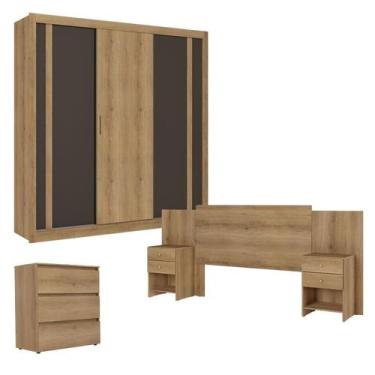 Imagem de Guarda Roupa Casal Ibiza 3 Portas Capuccino Cacau Off White com Cômoda