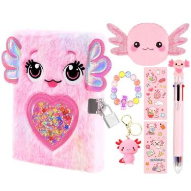 Imagem de Diário PrinBarbee Axolotl para meninas com fechadura e chaves de 6 a 8