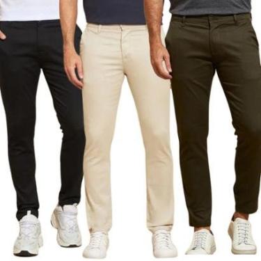 Imagem de Kit 3 Calças Industrie de Sarja Chino Com Bolso Traseiro Embutido Alfaiataria Skinny-Masculino