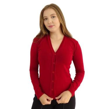 Imagem de Casaco JM Malhas De Tricot Basico Com Botoes - Liso, UN, Vermelho