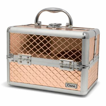 Imagem de Maleta de Maquiagem Cisne Salmão e Prata com 2 Bandejas Csn-lc5142