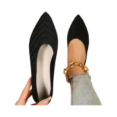 Imagem de Sapatilhas Casuais Femininas De Malha Com Bico Fino, Cor Sólida, Respi