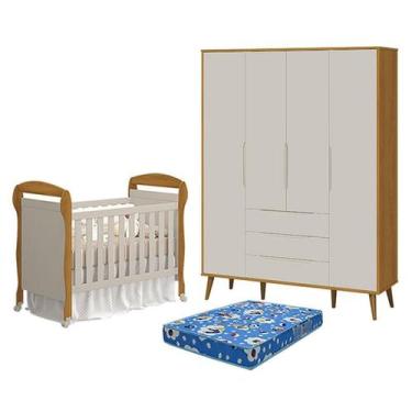 Imagem de Berço Americano Danny com Colchão Ortobom e Guarda Roupa 4 Portas Elfe