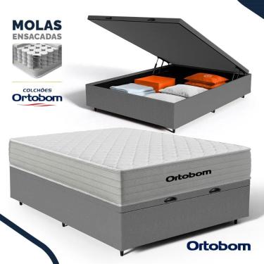Imagem de Cama Box Baú + Colchão de Molas Ensacadas Ortobom One Face Plenno Casal 138 cm