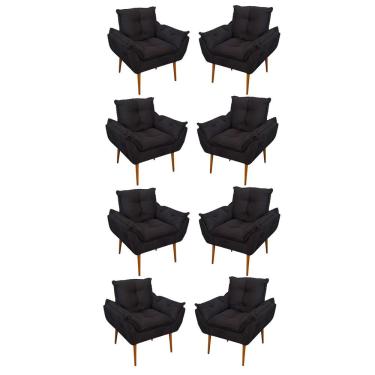 Imagem de Kit 08 Poltronas Decorativas Opala Sala de Estar Suede Fibra Siliconada Preto Balaqui Decor