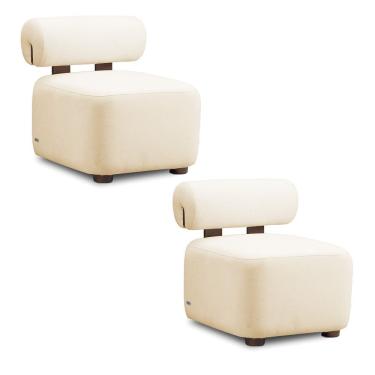Imagem de Poltrona Decorativa Para Sala Kit 2 Helora Bouclê E03 Tecido Bouclê Cor Bege D'Rossi