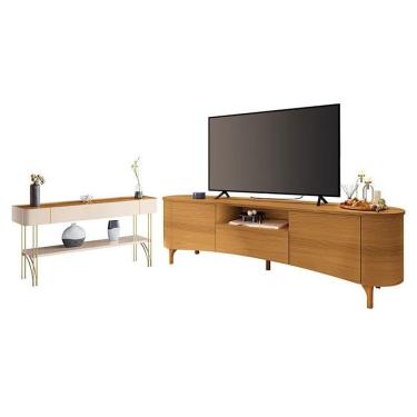 Imagem de Rack Bancada Elara Cinamomo Com Aparador Vivant Off White Cinamomo - Hb Móveis