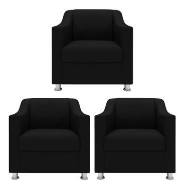 Imagem de Kit 3 Poltronas Reforçadas Recepção Barbearia Tecido material sintétic