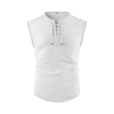 Imagem de Camisetas Sem Mangas Masculinas Leves De Algodão E Linho Com Decote Em