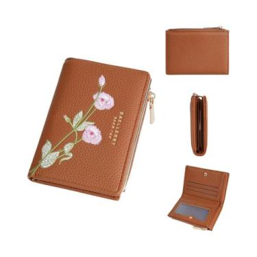 Imagem de Carteira Feminina Fina Com Bordado De Flor E Padrão Lichia Para Moedas