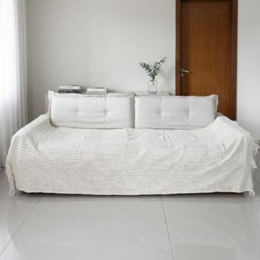 Imagem de Manta para Sofá Decorativa Croche Grande de Casal 100% Algodão 2,70x2,