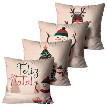 Imagem de Kit Com 4 Capas de Almofadas Decorativas Feliz Natal Bege - Mdecore