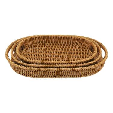 Imagem de Jg 3 Peças Bandeja Decorativa Para Servir Plástico Natural