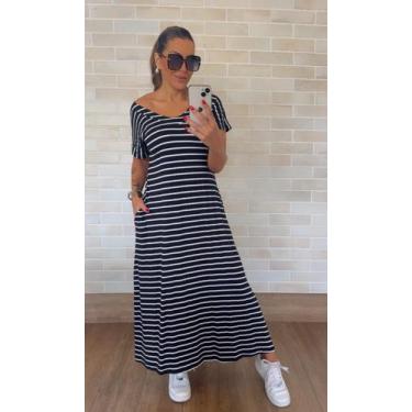 Imagem de Vestido Longo Casual Soltinho com Bolso Cor:ListraTamanho:P - luh may,
