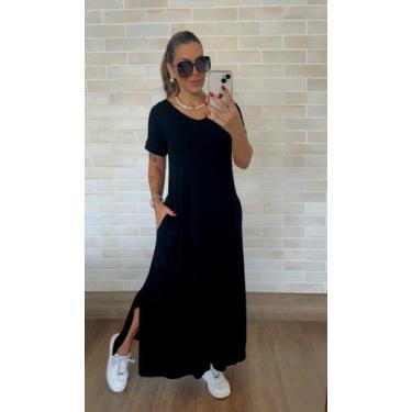 Imagem de Vestido Longo Casual Soltinho com Bolso Cor:PretoTamanho:M - luh may, 