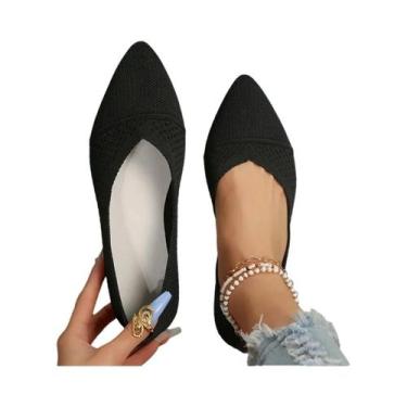 Imagem de Sapatos Femininos De Cor Sólida Com Bico Fino, Sapatilhas Casuais Resp