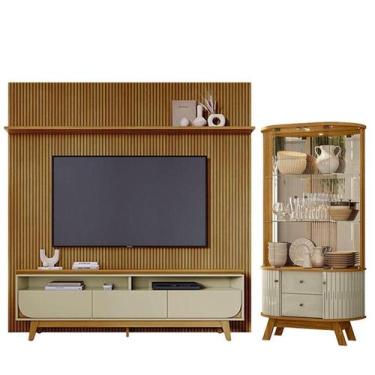 Imagem de Estante Home Theater Com Bancada Suspensa Luna com Cristaleira Moss Cu