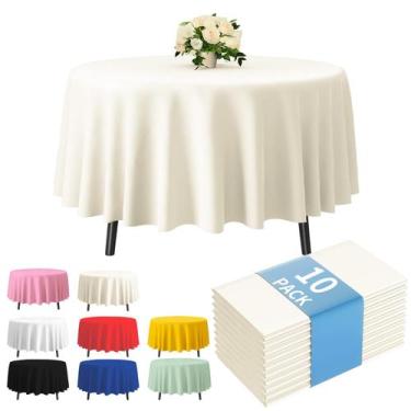 Imagem de Toalha de Mesa Plástica Fixwal Redonda 213 cm Pacote com 10 Marfim