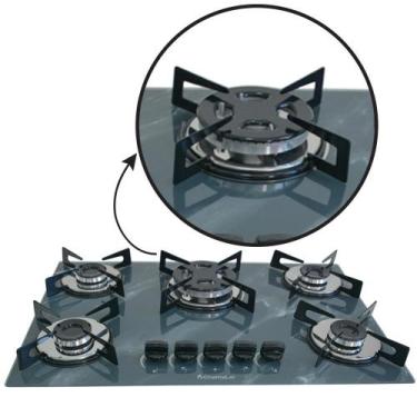 Imagem de Fogão Cooktop Chapa 5 bocas Tripla Chama 127 220v Marmorizado Cinza - 