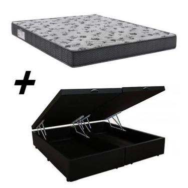 Imagem de Cama Box Baú Queen Bipartido Preto Colchão ISO 100 D33 - Ortobom - Alt
