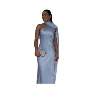 Imagem de Vestido Feminino Sexy De Cetim Com Decote Halter, Costas Nuas E Sem Ma