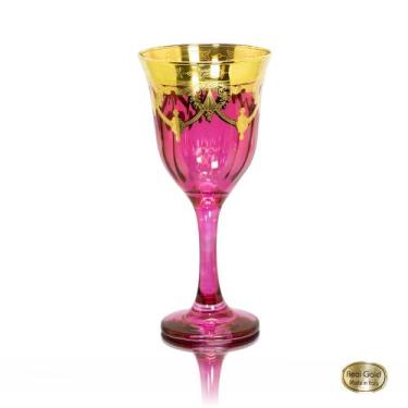 Imagem de Taça pra Agua Cristal Italiano Rosa Guirlandas em Ouro - LUXdécor