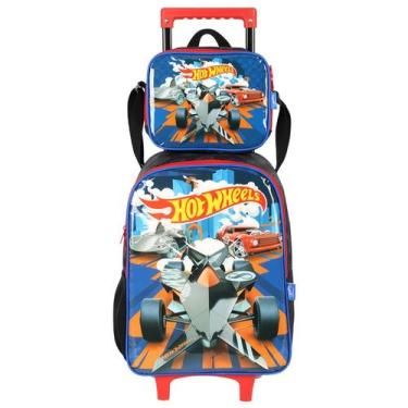 Imagem de Kit mochila carrinho infantil e lancheira térmica Hot Wheels Mattel - 