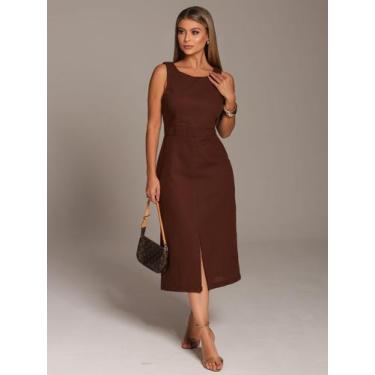 Imagem de Vestido Midi de Linho com Alças Largas e Fenda Sofisticada - Lumia, Ma