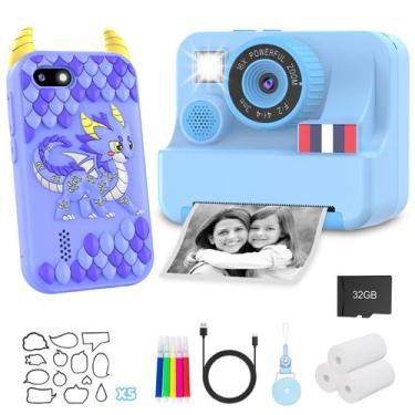 Imagem de Conjunto Yosfeng azul de celular infantil e câmera instantânea de impr