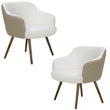Imagem de Kit 2 Poltronas Decorativas Kitana Pés Palito PU Sintético/Linho Bege/Branco - Gran Belo