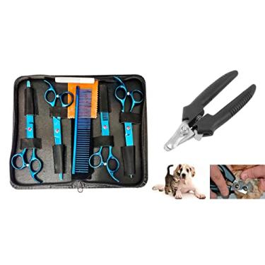Imagem de Kit Tesoura Banho Tosa Apara Cão Gato Barbearia Cabeleireiro Semidentada Pente + Alicate de unhas para Pets
