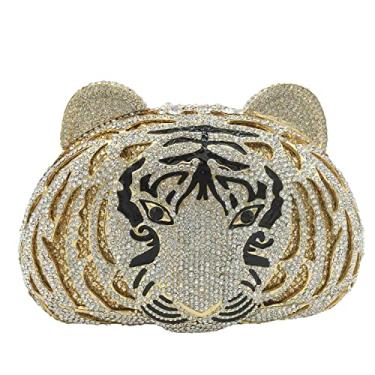 Imagem de Bling Diamond Tiger Clutch Bolsa de noite feminina para festa formal de cristal bolsa de casamento, Ouro e prata