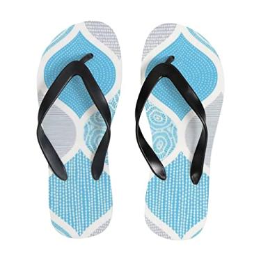Imagem de Chinelo feminino azul e branco geométrico ornamento fino sandália de praia leve de verão para mulheres e homens chinelos de viagem, Multicor, 4-5 Narrow Women/3-4 Narrow Men