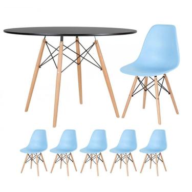 Imagem de KIT - Mesa redonda Eames 120 cm preto + 5 cadeiras Eiffel DSW