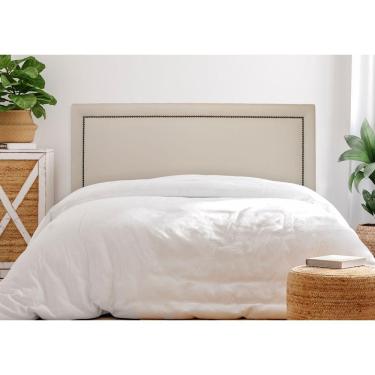 Imagem de Cabeceira King Reta Luxo 193x60 Courino Off White - Tachas Fumê