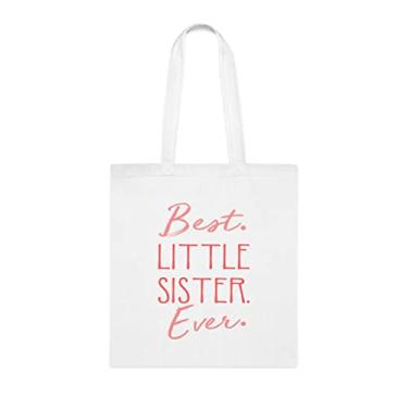 Imagem de Bolsa Tote Little Sister (Melhor irmãzinha) para presentear a melhor irmã, bolsa de ombro irmã, bolsas reutilizáveis para irmãs, presente para irmã da irmã e irmão favoritos, Branco