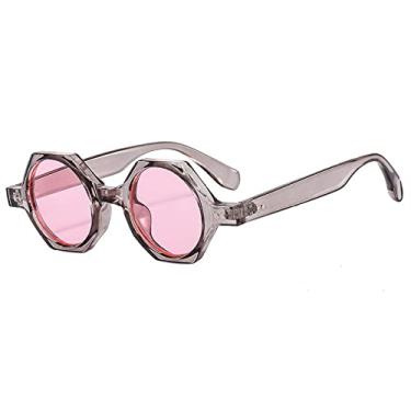 Imagem de Moda óculos de sol hexágono redondo feminino masculino armação de plástico gradientes lente vintage festa estilo praia óculos de leopardo UV400, C6, tamanho único