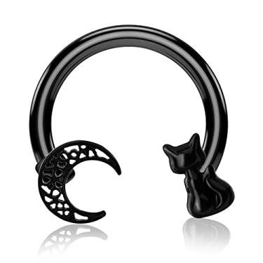 Imagem de JEWSEEN Brinco de cartilagem, argola de septo, lua, gato, ferradura, 16G, anel de nariz, argola cativante, anel de conta, tragus, daith Rook Helix Piercing Joias corporais
