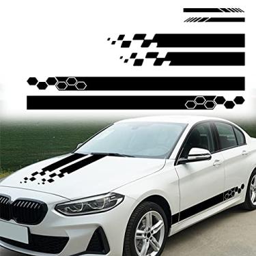Imagem de SUNJIKA Adesivo de vinil para porta lateral de carro, listrado, longo, automóvel, corrida, esportes, decalques, capô e espelho retrovisor, decalque para decoração universal, carro, caminhão, faça você mesmo, listras de vinil (preto)