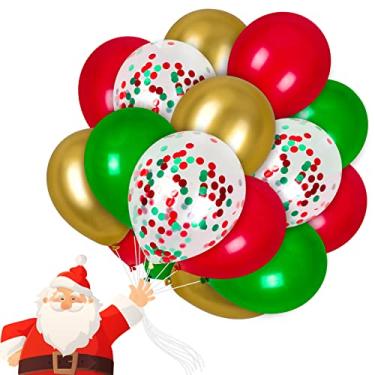 Imagem de Whaline 80 peças balões de Natal 30 centímetros balões de látex vermelho verde metálico dourado balões de festa balões de confete para natal casamento aniversário chá de bebê suprimentos de decoração de festa, 4 designs