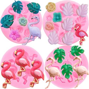 Imagem de Mujiang Flamingos Moldes de silicone para fondant para decoração de bolo de folha de tartaruga resina argila doce chocolate conjunto de 4