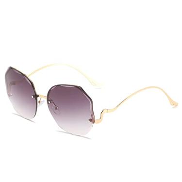 Imagem de Moda feminina armação de metal lente gradiente óculos de sol sexy lady azul rosa óculos na moda vintage tons uv400, cinza gradiente, tamanho único