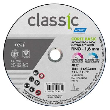 Imagem de Disco Corte Classic Basic 180X1.6X22.23 Ar101 Norton 66252846362