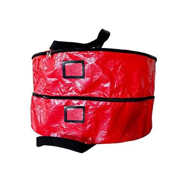 Imagem de Yajun Bolsa de armazenamento de guirlanda de Natal de camada dupla à prova d'água organizador de guirlanda redonda à prova de poeira recipiente dobrável de Natal vermelho, 60 * 38 cm