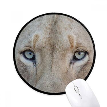 Imagem de Tapete de mouse para computador com estampa de leão branco e organismo terrestre animal selvagem, tapete redondo para escritório